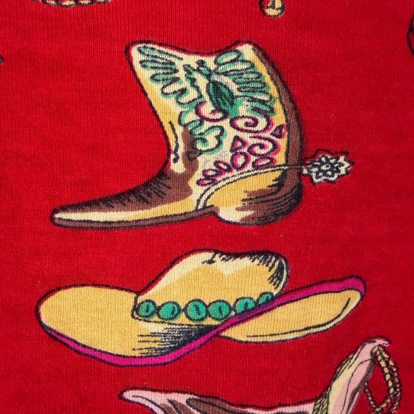 VTG Take Two Womens Red Western Sequin Cowboy Boot Hat Top Cotton Knit SZ M - Picture 8 of 11